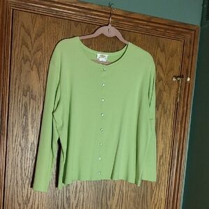 Green Button-Up Women's Petite Plus Sweater